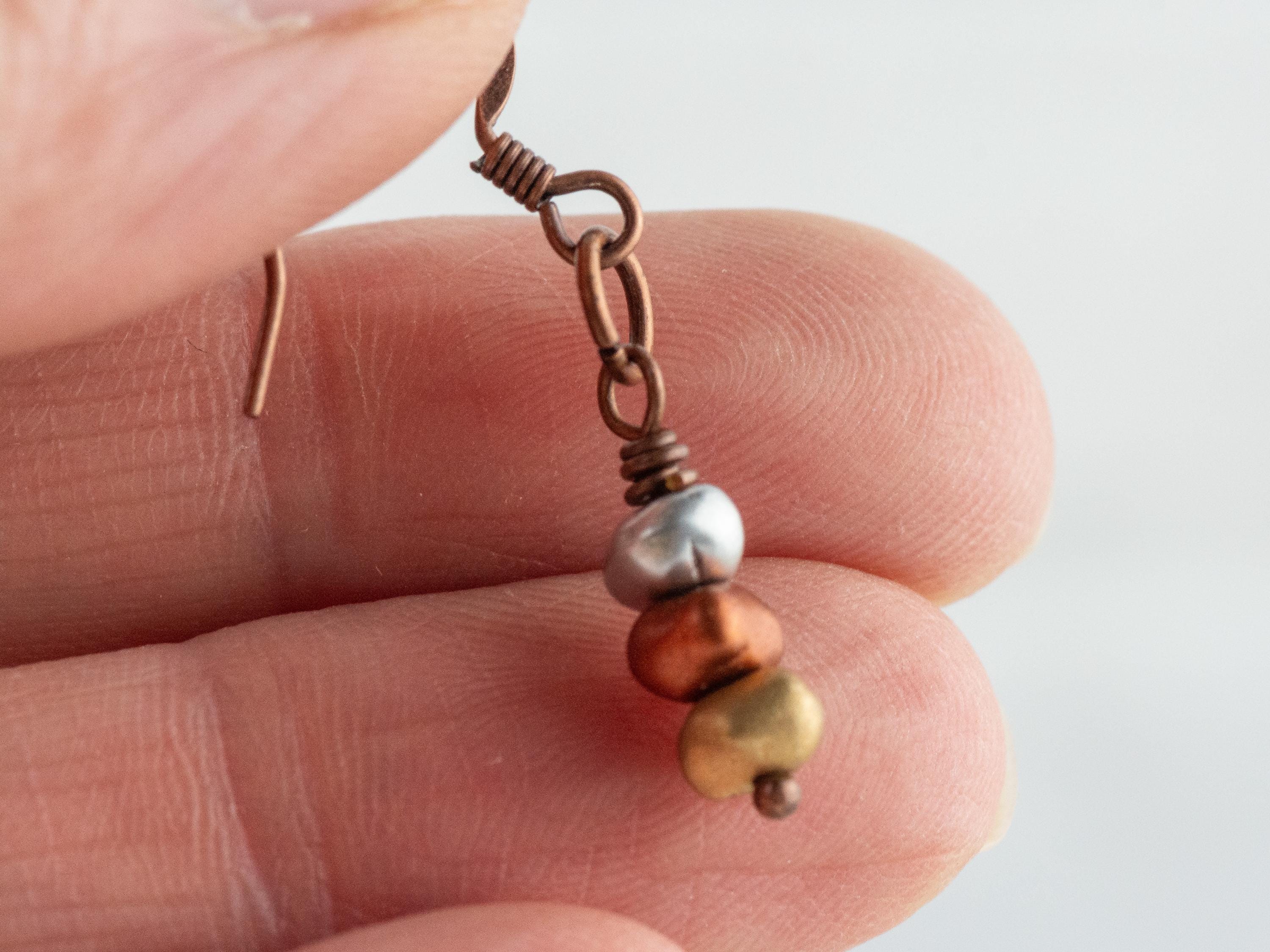 Silver, Copper and Gold Metallic Earrings • Earthy Boho Jewelry • Handmade Dangly Earrings • Jewelry Gift Idea • Mixed Metal Copper Jewelry