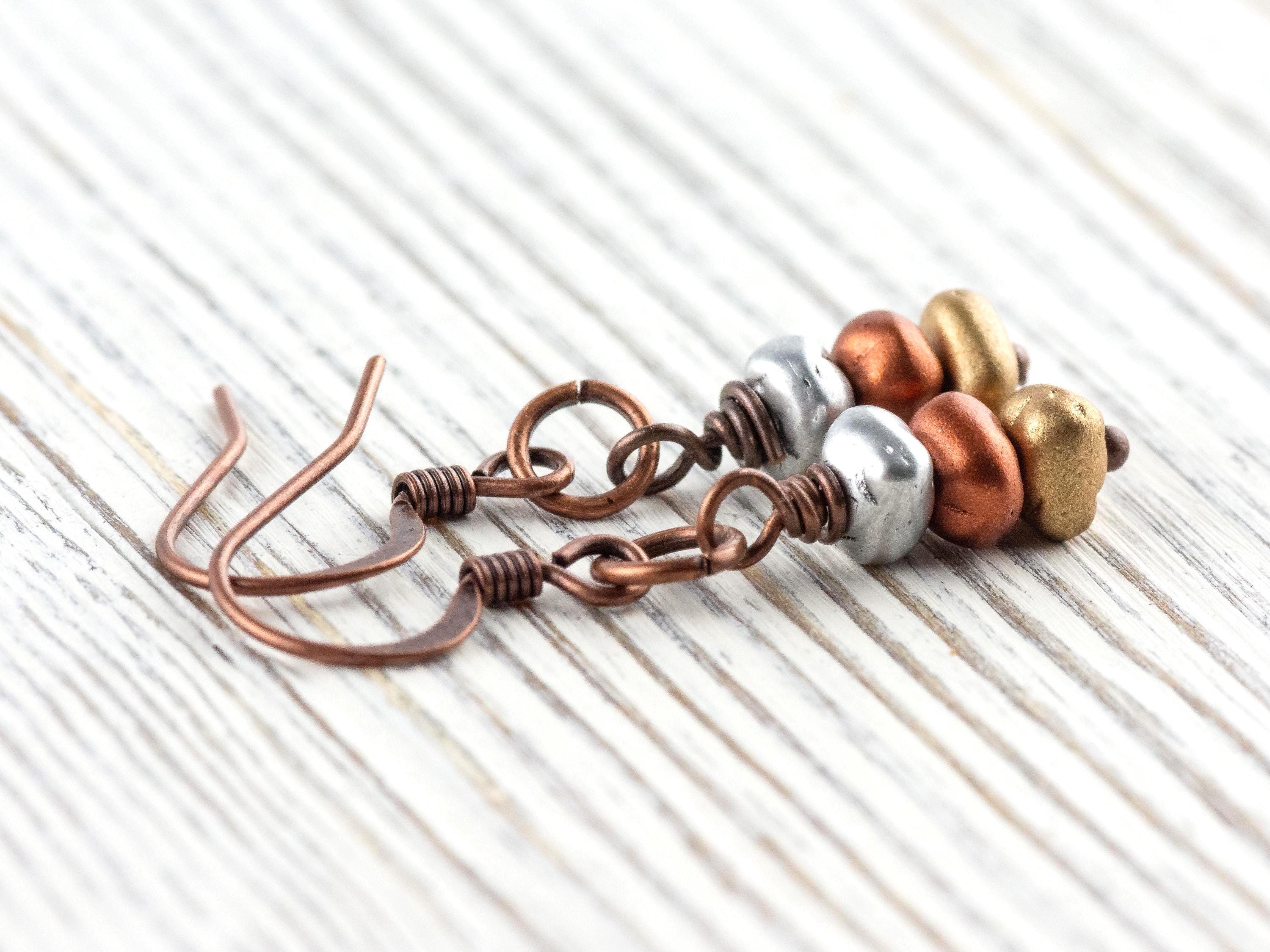 Silver, Copper and Gold Metallic Earrings • Earthy Boho Jewelry • Handmade Dangly Earrings • Jewelry Gift Idea • Mixed Metal Copper Jewelry