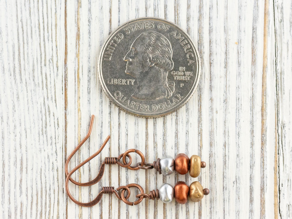 Silver, Copper and Gold Metallic Earrings • Earthy Boho Jewelry • Handmade Dangly Earrings • Jewelry Gift Idea • Mixed Metal Copper Jewelry