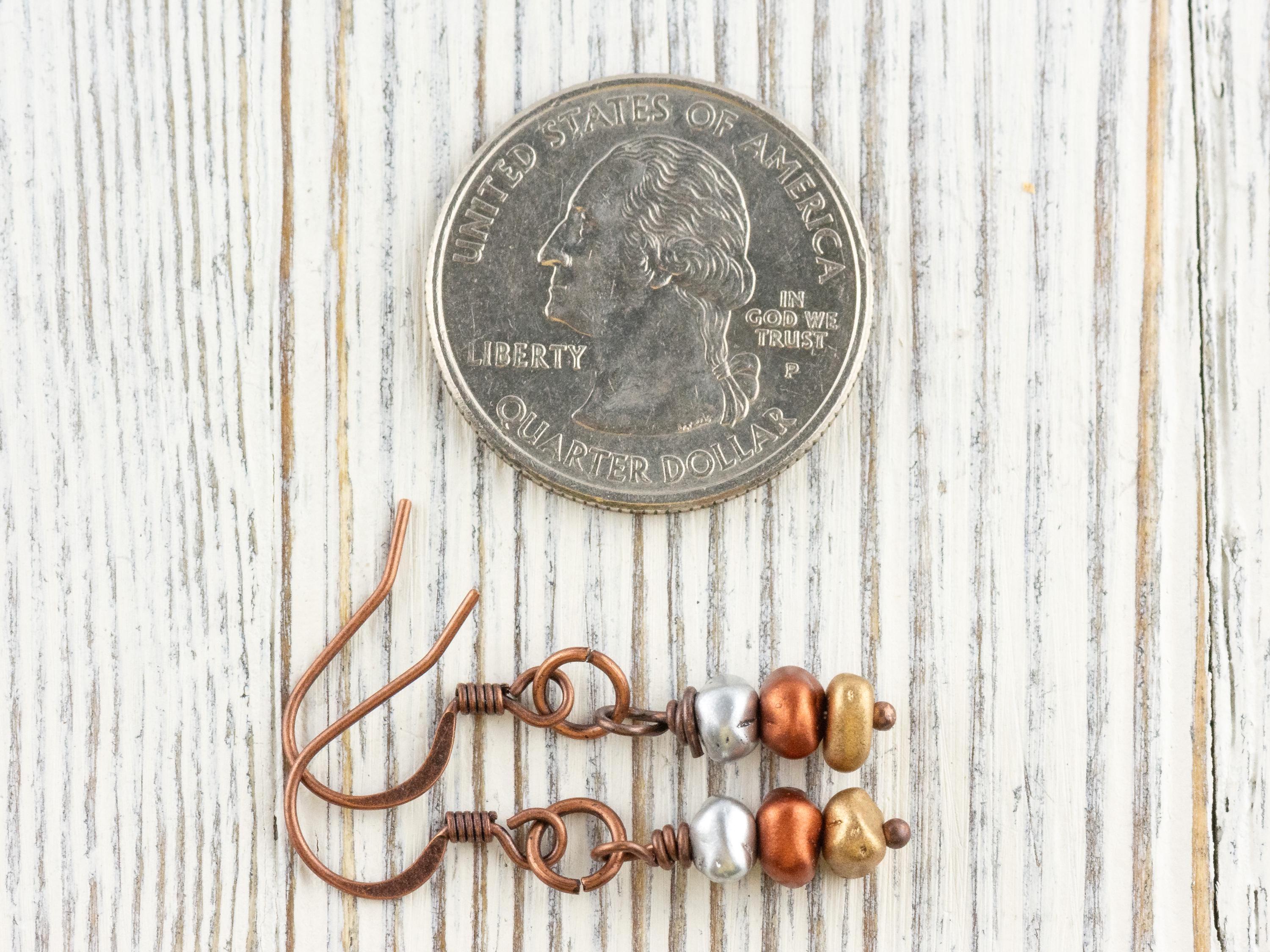 Silver, Copper and Gold Metallic Earrings • Earthy Boho Jewelry • Handmade Dangly Earrings • Jewelry Gift Idea • Mixed Metal Copper Jewelry