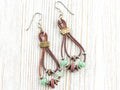 Leather Cord Gemstone Hoop Earrings • Nature-Themed Boho Jewelry • Lead-Free Pewter Earthy Drop Earrings • Unique Earrings • Handmade Gift