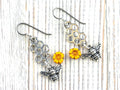 Honeycomb Bee Sunflower Dangle Earrings • Nature-Themed Boho Jewelry • Lead-Free Pewter Earthy Earrings • Unique Earrings • Handmade Gift