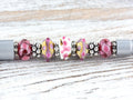Pink Ribbon Breast Cancer Awareness Beaded Silver Stylus Pen • Lampwork Glass Beads • Metal Ballpoint