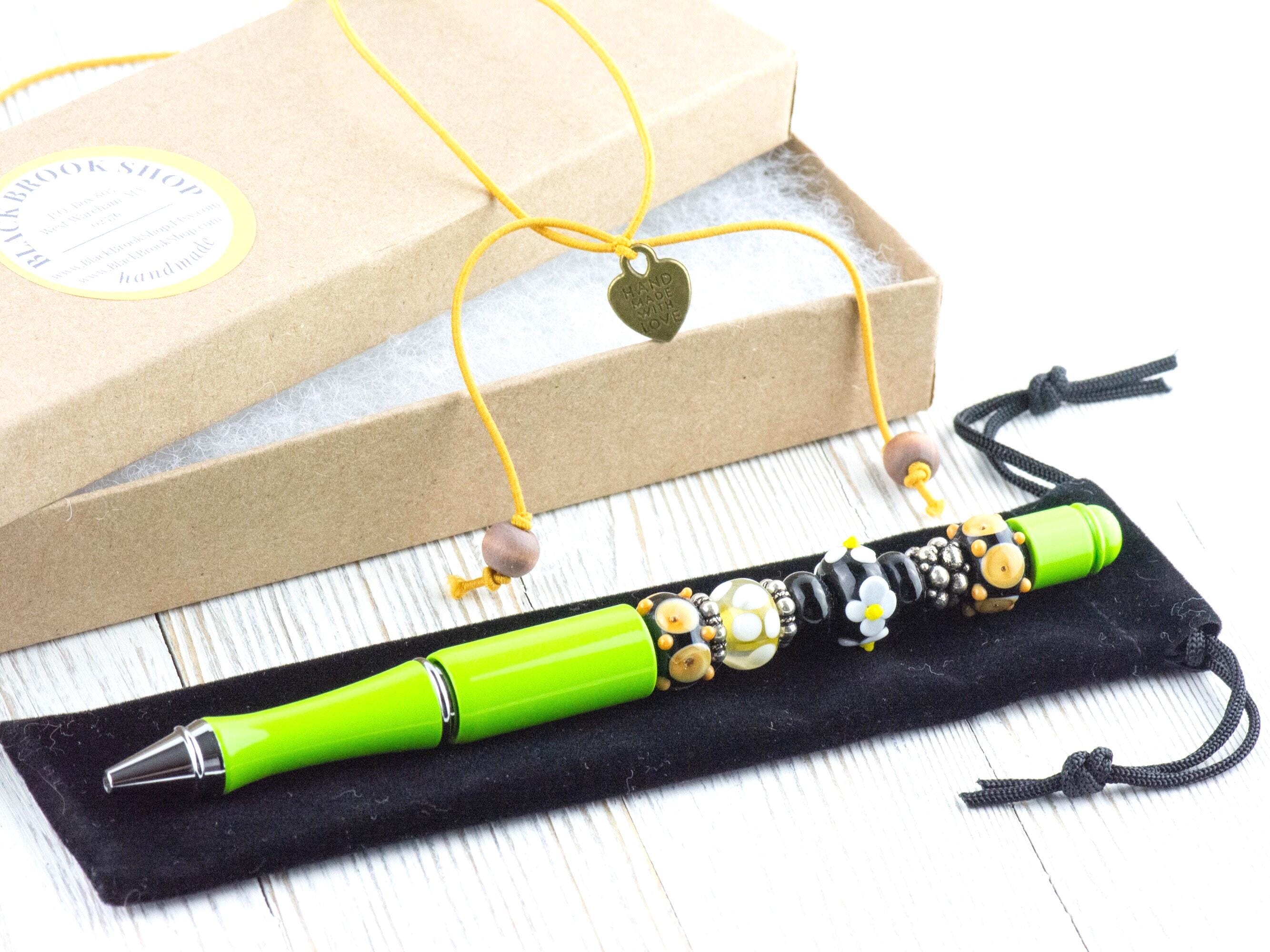 Desert Daisy Beaded Metal Ballpoint Pen with Lampwork Glass Beads • Refillable