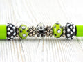 Lime Green Beaded Metal Ballpoint Pen with Lampwork Glass Beads