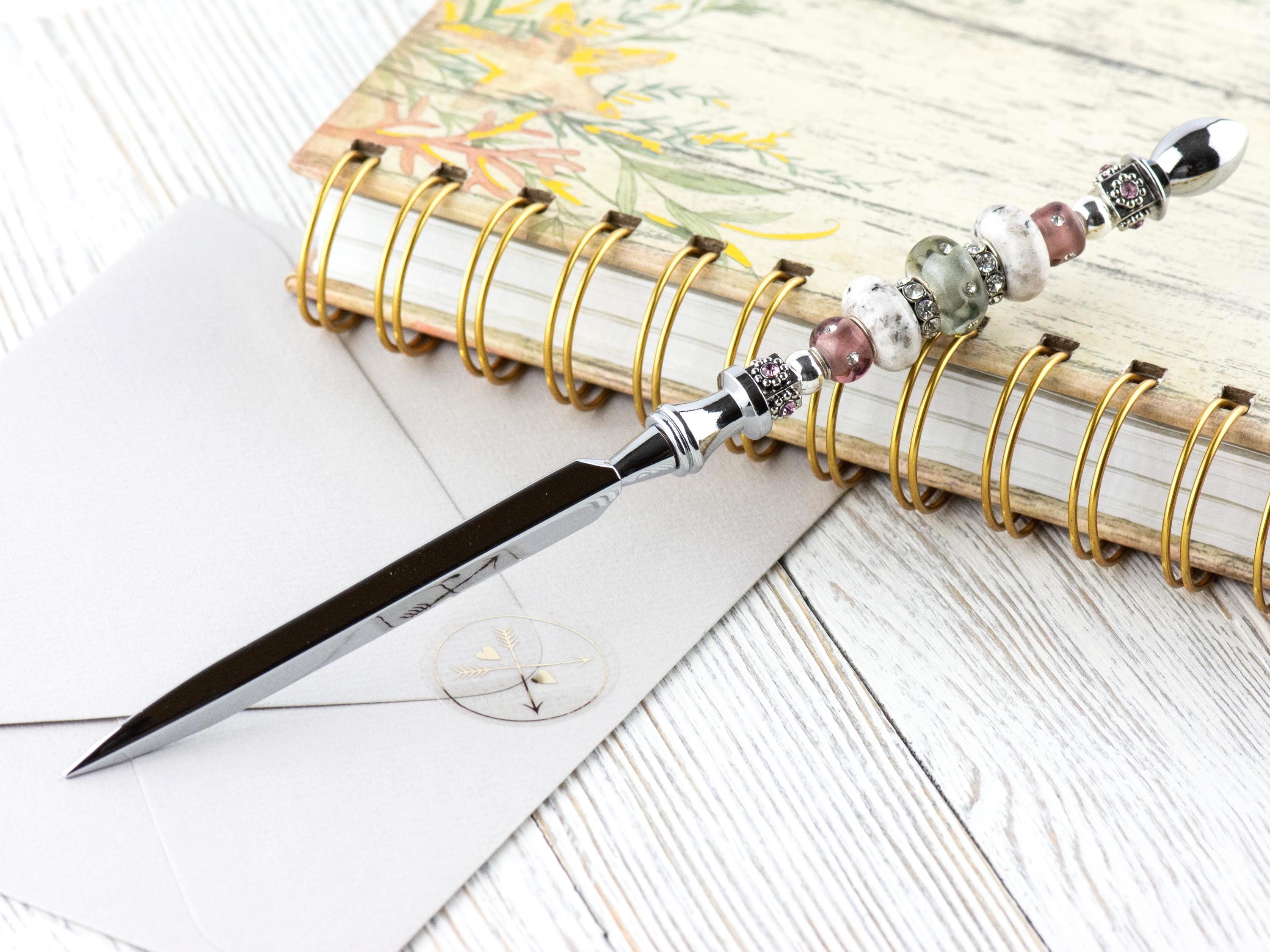 Purple Haze Glass Beaded Silver Letter Opener • Paper Knife • Desk Accessory