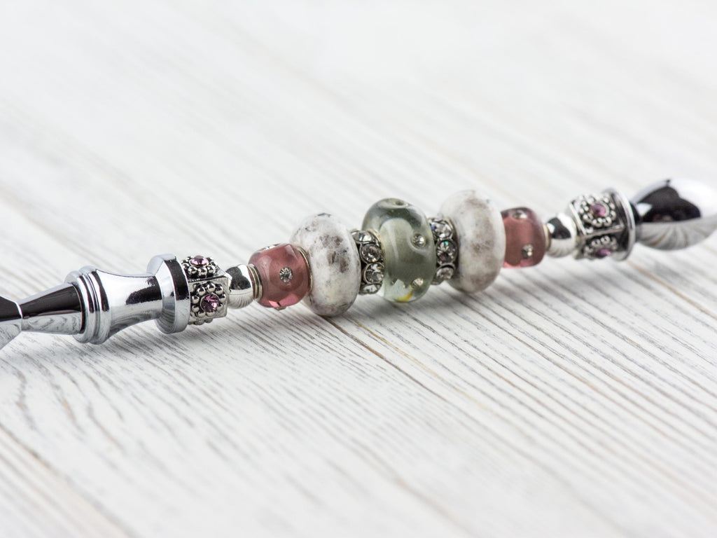 Purple Haze Glass Beaded Silver Letter Opener • Paper Knife • Desk Accessory