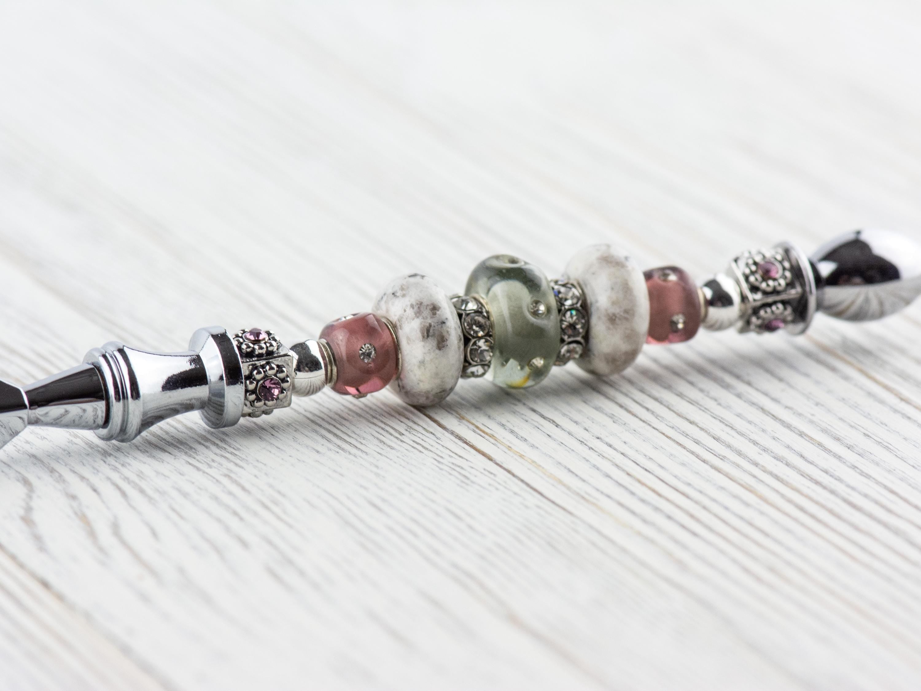 Purple Haze Glass Beaded Silver Letter Opener • Paper Knife • Desk Accessory