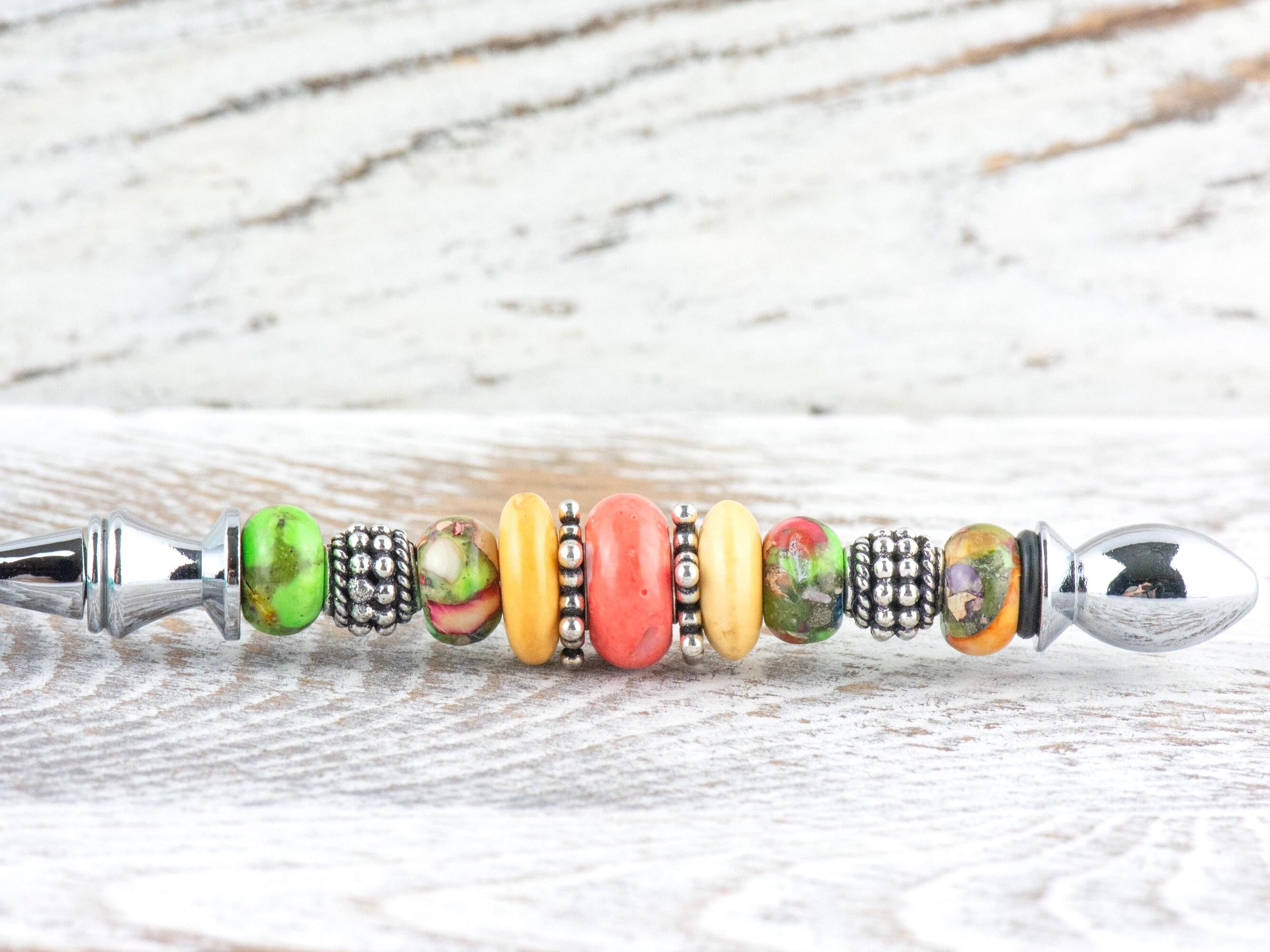 Moon Over Miami Glass Beaded Silver Letter Opener • Paper Knife • Desk Accessory
