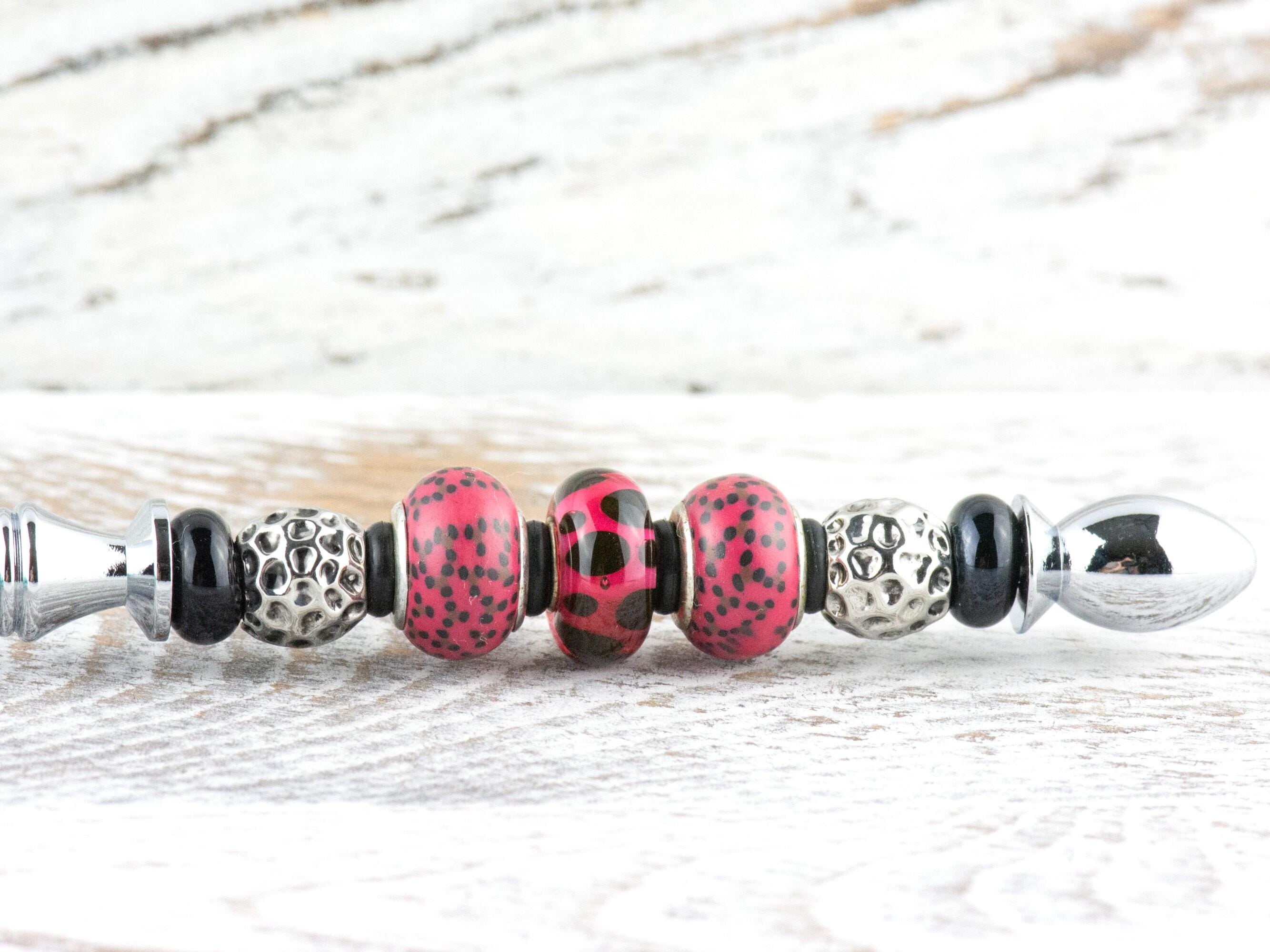 Hot Pink Glass and Clay Beaded Silver Letter Opener • Paper Knife • Desk Accessory