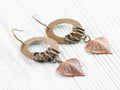Copper Heart Brass Hoop Earrings • Earthy Boho Jewelry • Handmade Earrings • Autumn Leaf • Nickel-free • Lead-free
