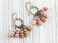 Pink Flower Stone Brass Ring Earrings • Earthy Blue Boho Jewelry • Handmade Earrings • Jewelry Gift • Nickel-free • Lead-free