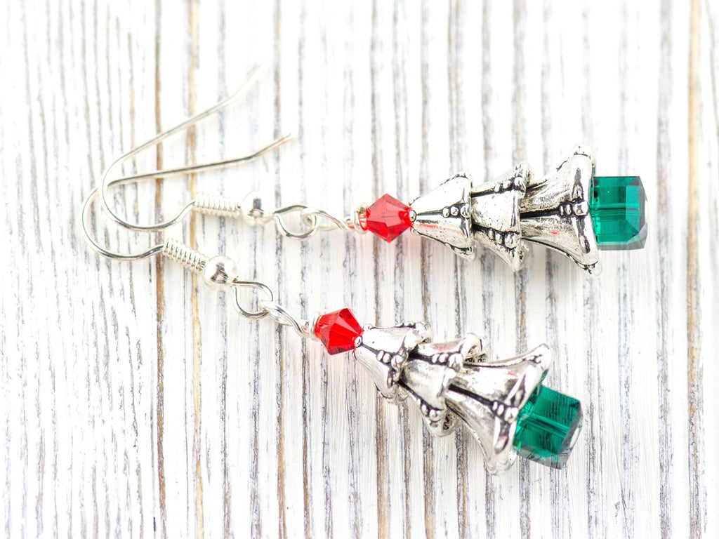 Christmas Tree Earrings, Handmade Earrings, Swarovski Crystal, Holiday Jewelry