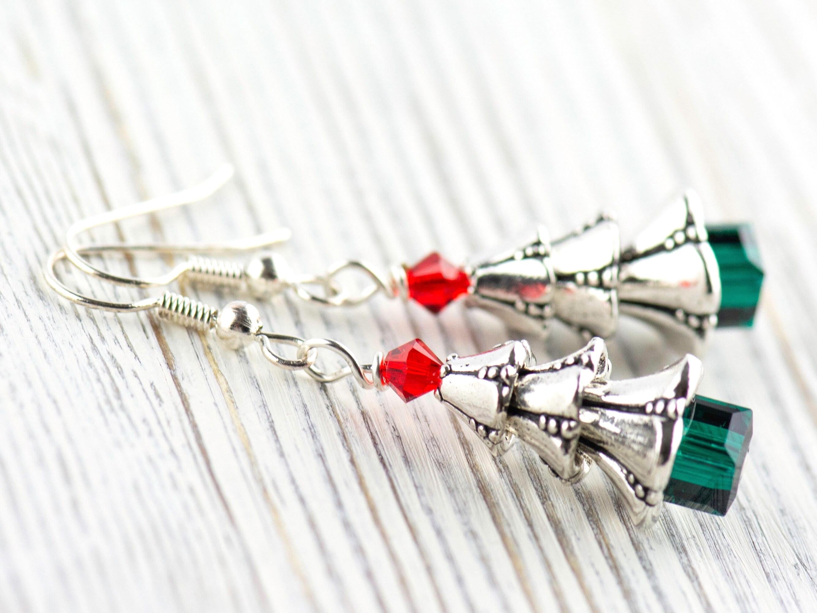 Christmas Tree Earrings, Handmade Earrings, Swarovski Crystal, Holiday Jewelry
