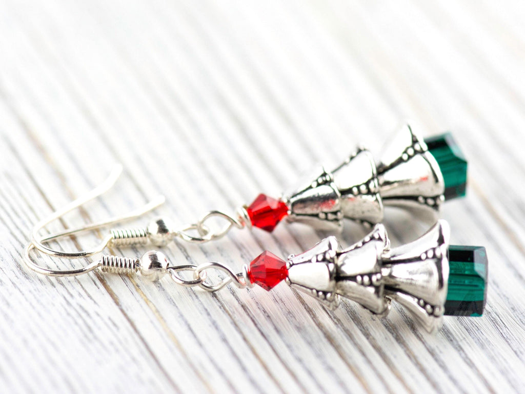Christmas Tree Earrings, Handmade Earrings, Swarovski Crystal, Holiday Jewelry