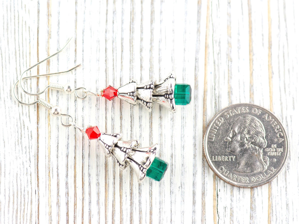 Christmas Tree Earrings, Handmade Earrings, Swarovski Crystal, Holiday Jewelry