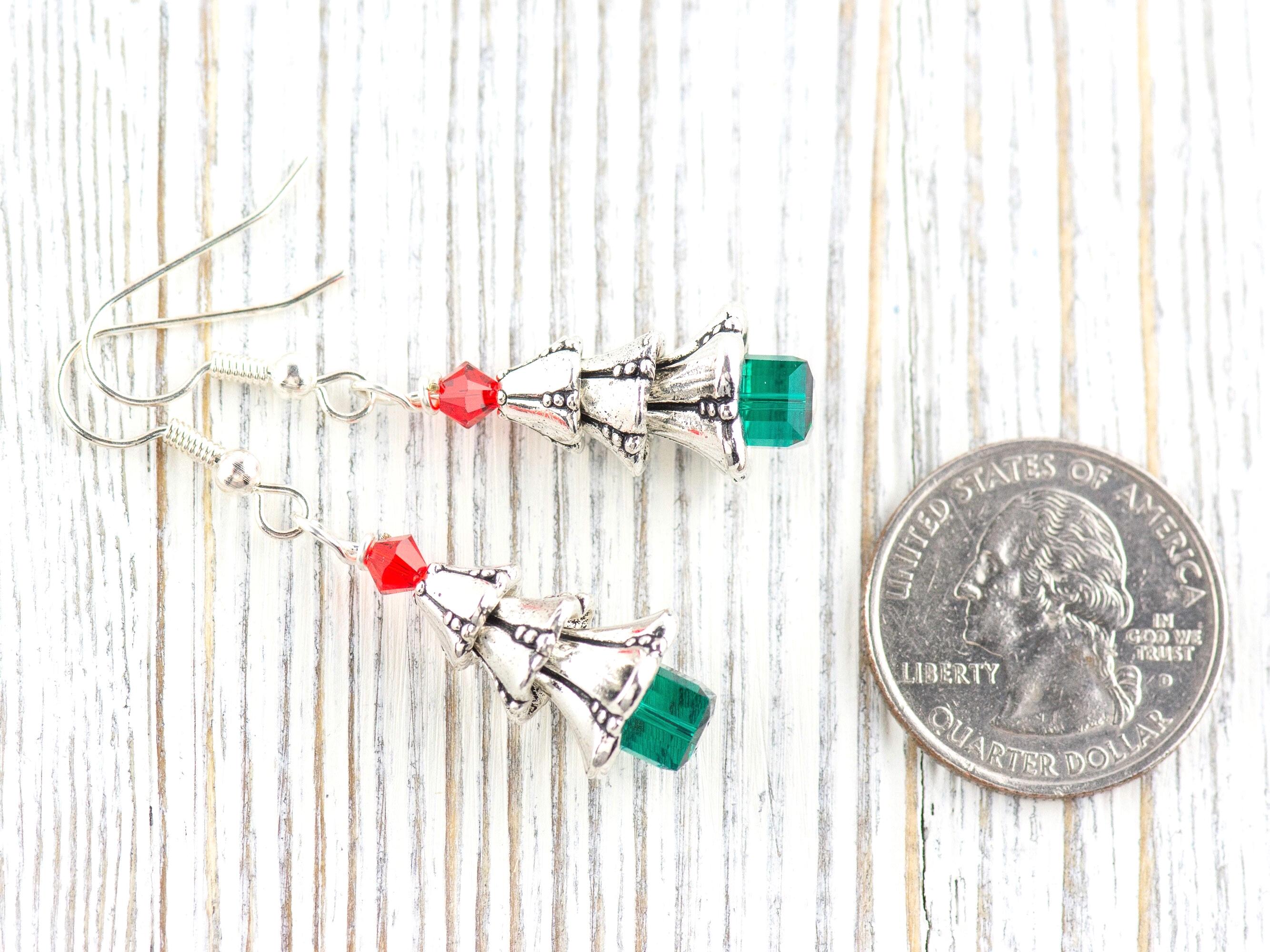 Christmas Tree Earrings, Handmade Earrings, Swarovski Crystal, Holiday Jewelry
