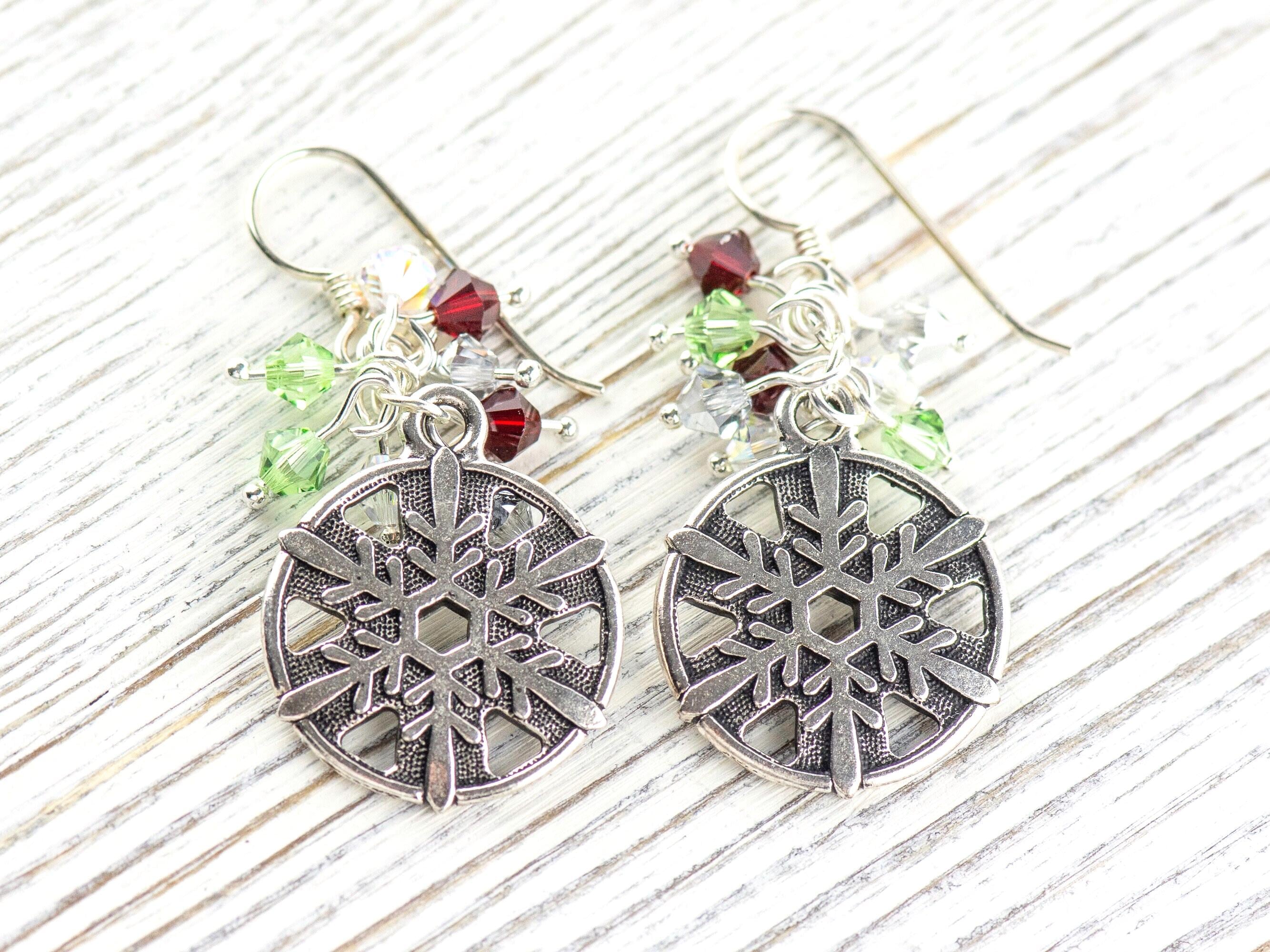 Snowflake Earrings, Handmade Christmas Earrings, Swarovski Crystal, Holiday Jewelry