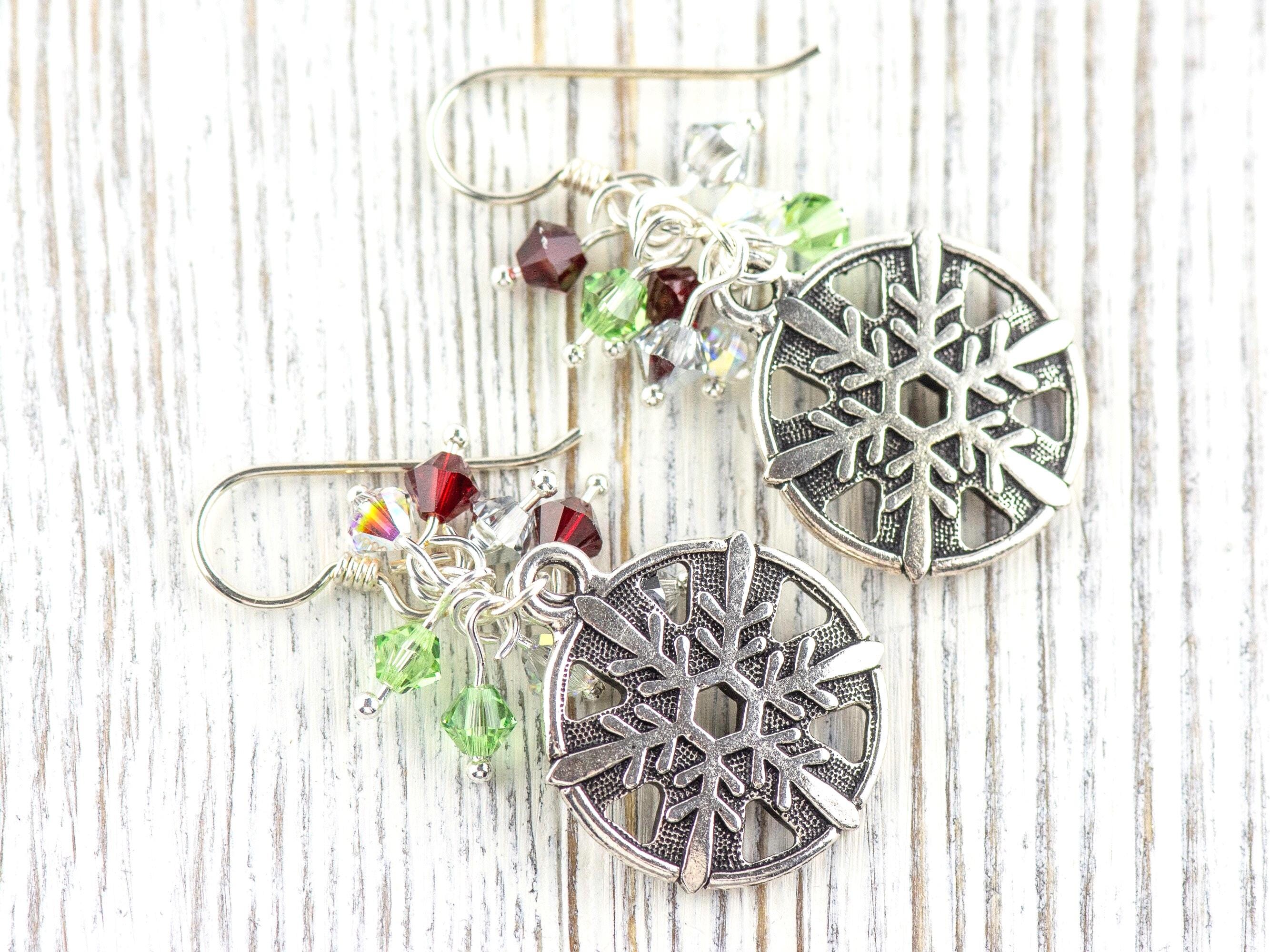 Snowflake Earrings, Handmade Christmas Earrings, Swarovski Crystal, Holiday Jewelry