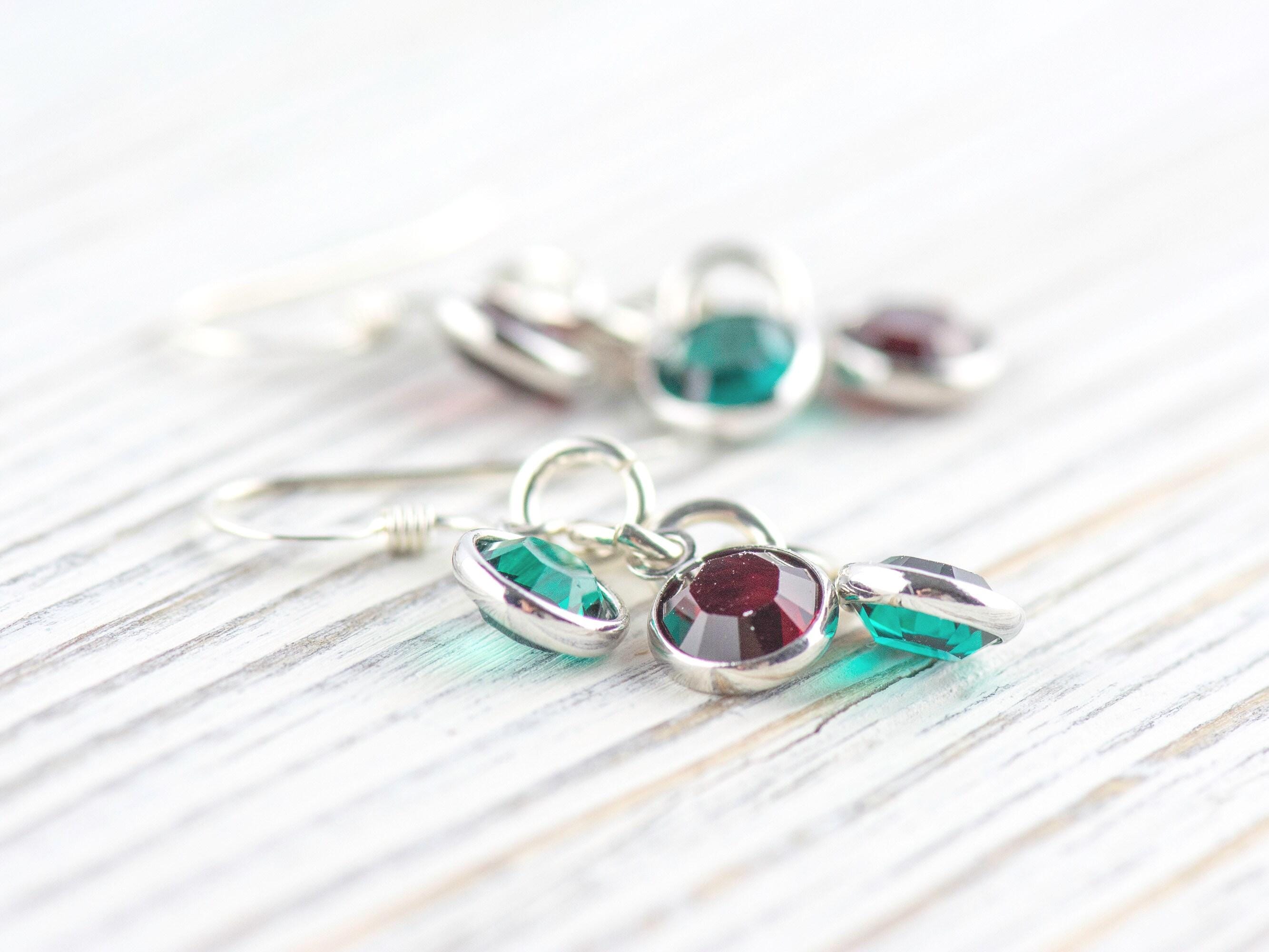 Mistletoe Christmas Earrings, Handmade Sterling Silver Earrings, Swarovski Crystal