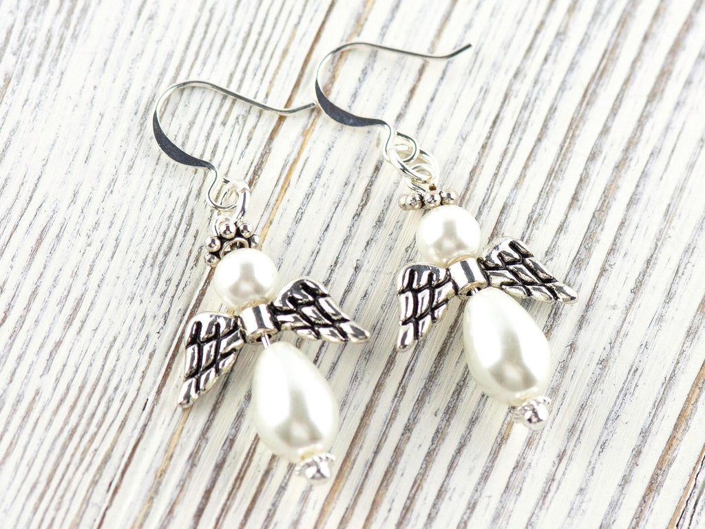 White Christmas Angel Earrings, Handmade Silver Plated Earrings, Angel Jewelry