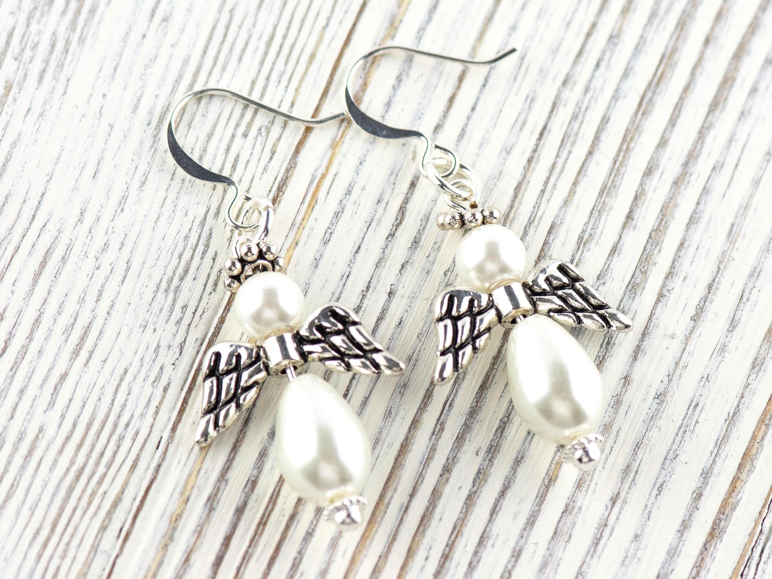 White Christmas Angel Earrings, Handmade Silver Plated Earrings, Angel Jewelry