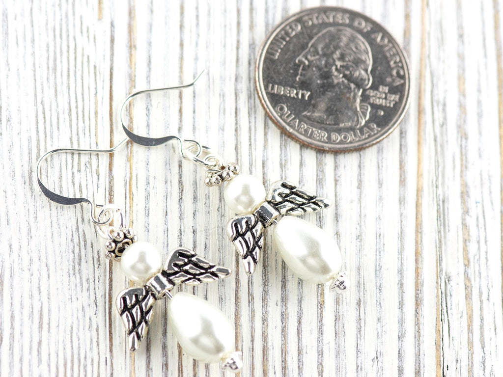 White Christmas Angel Earrings, Handmade Silver Plated Earrings, Angel Jewelry