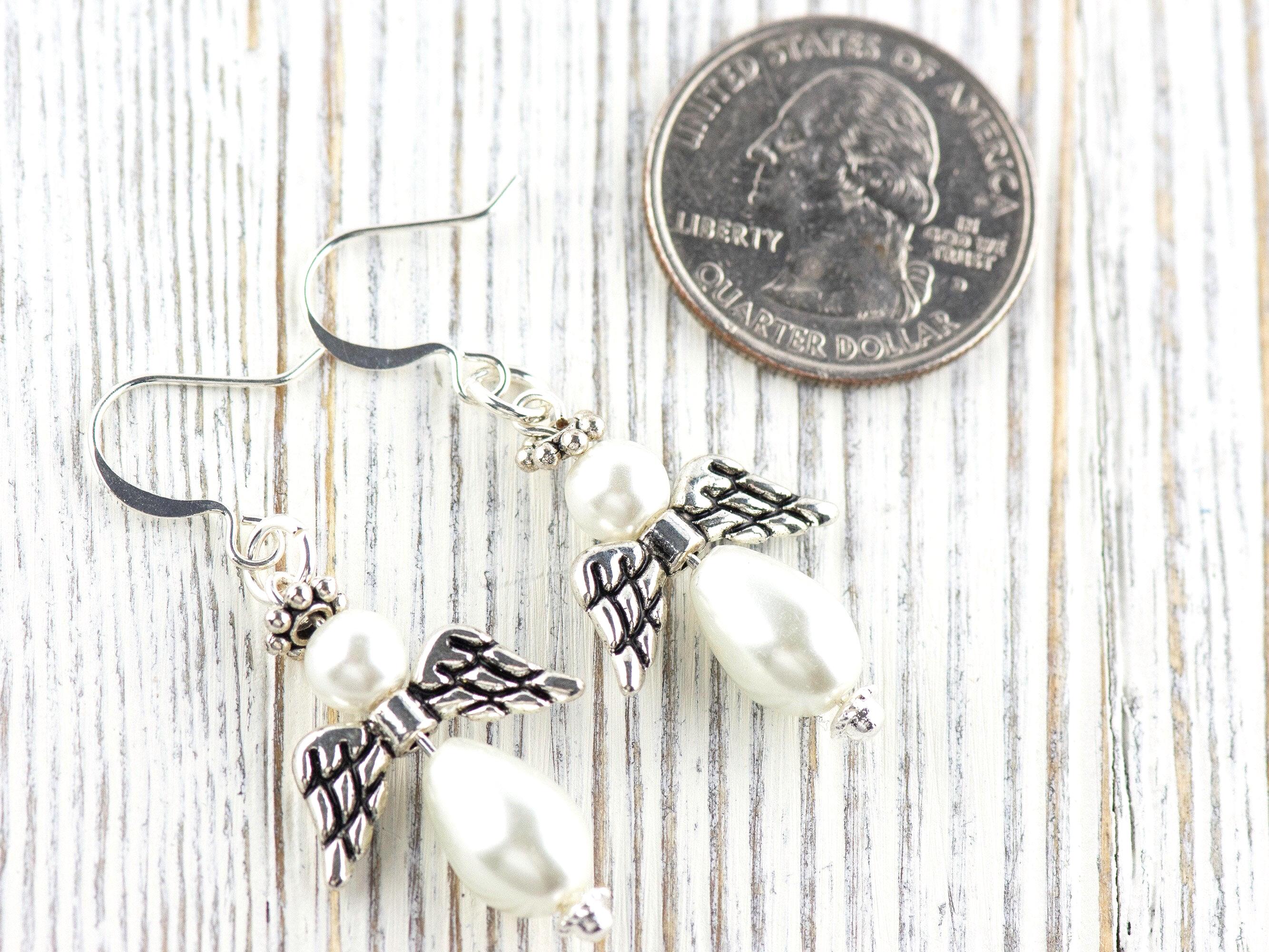 White Christmas Angel Earrings, Handmade Silver Plated Earrings, Angel Jewelry