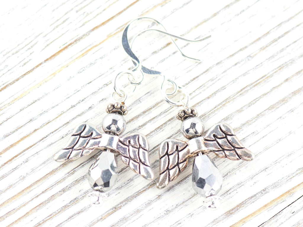 Silver Christmas Angel Earrings, Handmade Silver Plated Earrings, Angel Jewelry