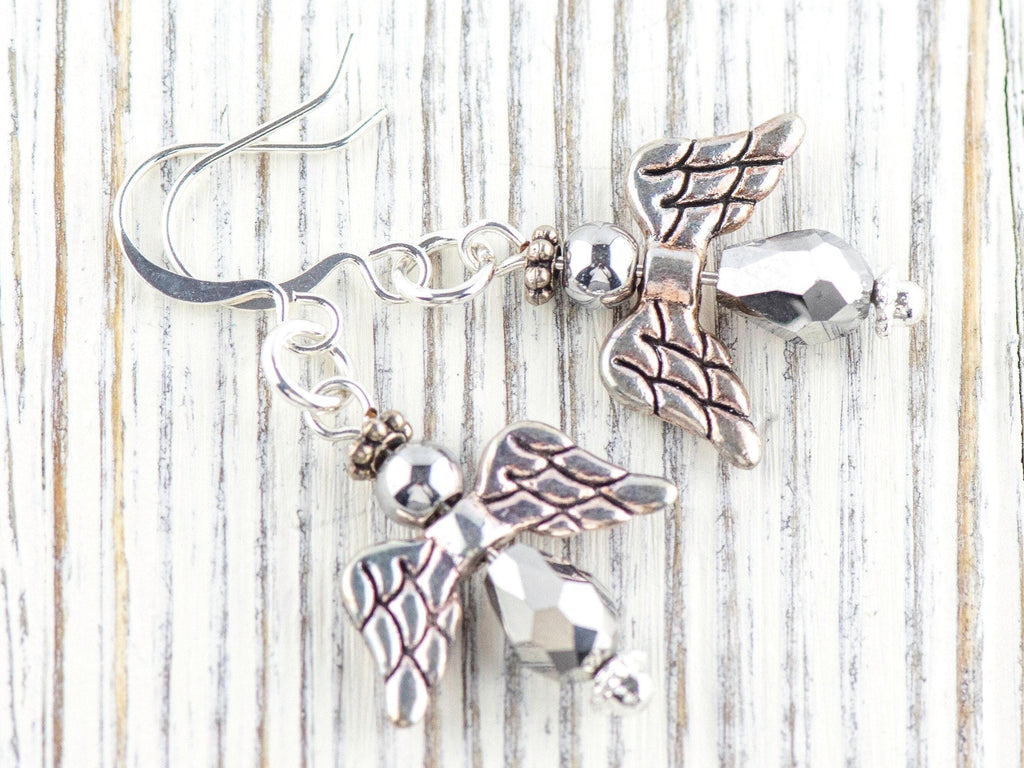 Silver Christmas Angel Earrings, Handmade Silver Plated Earrings, Angel Jewelry