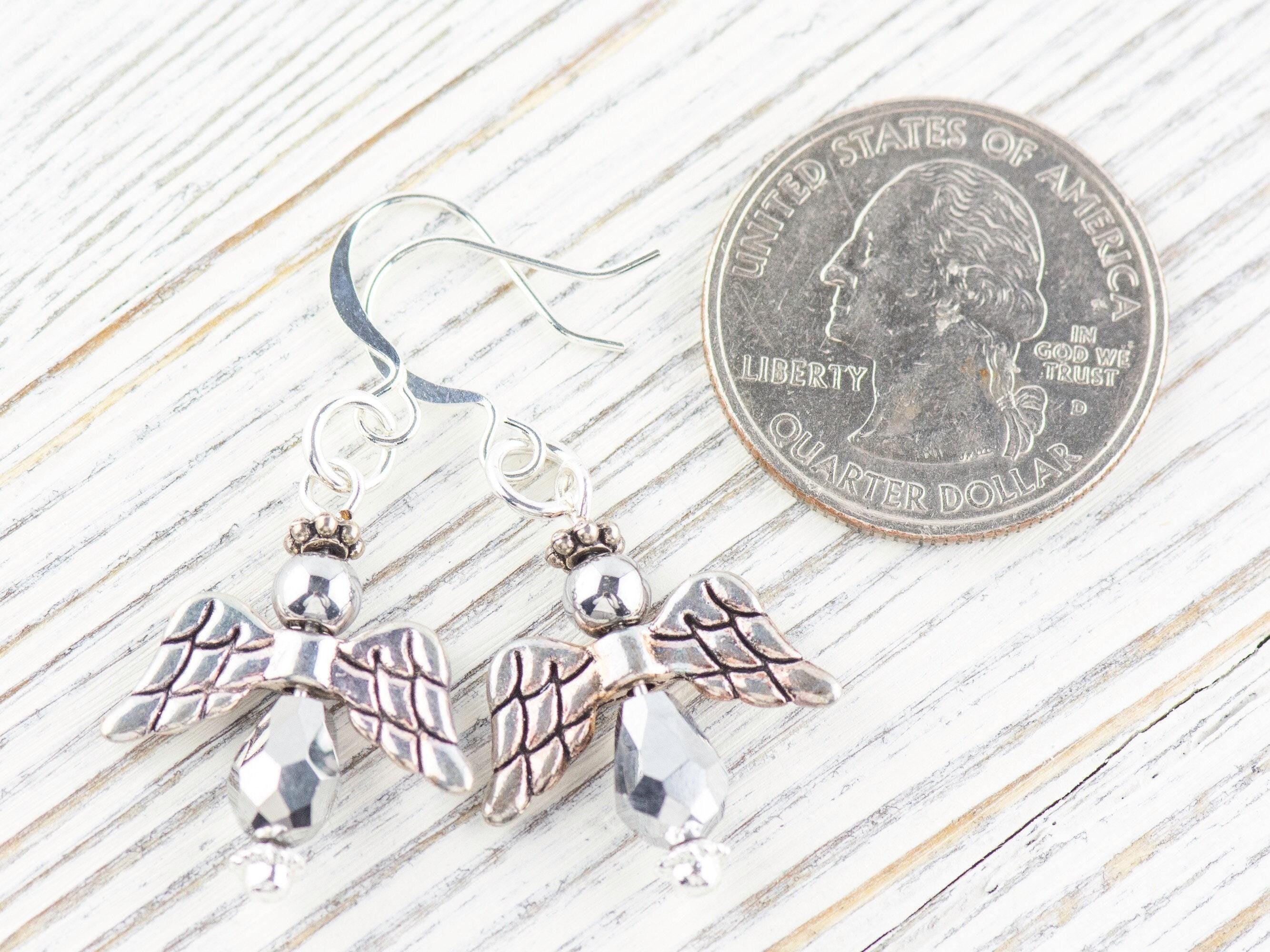 Silver Christmas Angel Earrings, Handmade Silver Plated Earrings, Angel Jewelry