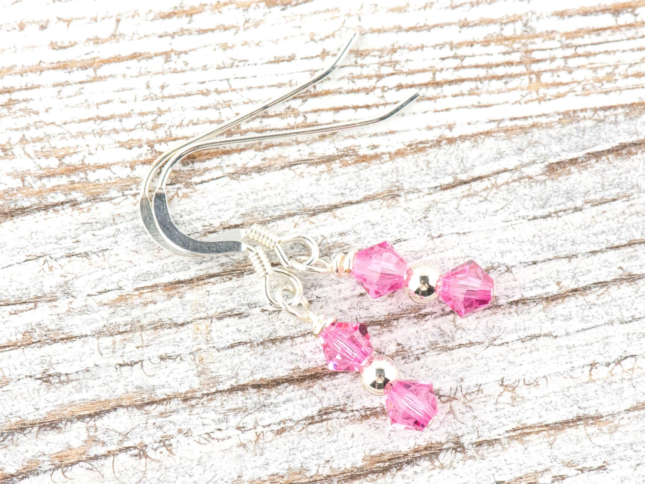 October Birthstone Earrings, October Earrings Gift, Minimalist Swarovski Earrings, Swarovski Pink Earrings, Birthday Earrings
