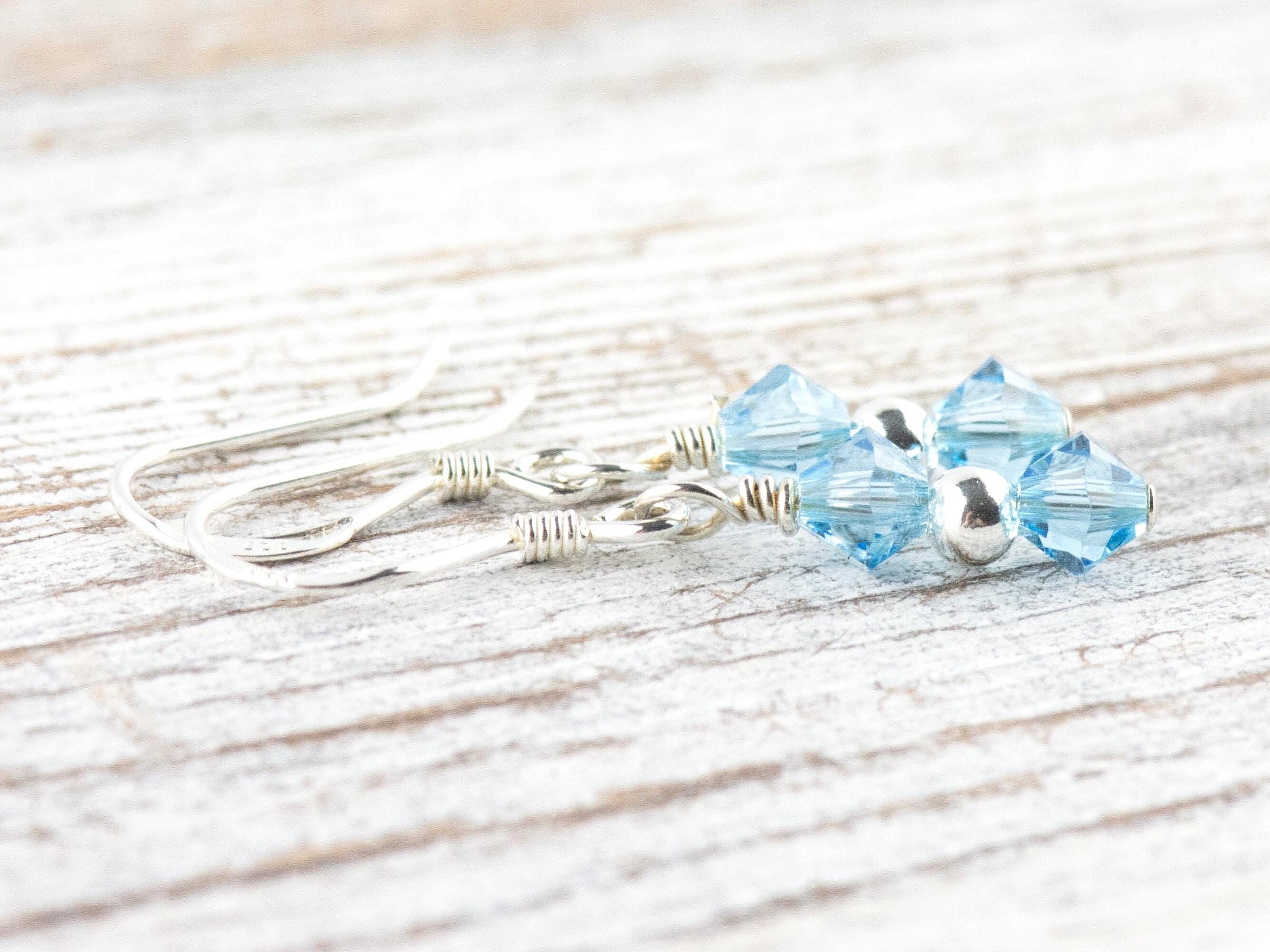 March Birthstone Earrings, March Earrings Gift, Minimalist Swarovski Earrings, Birthday Color Earrings, Birth Stone Earrings