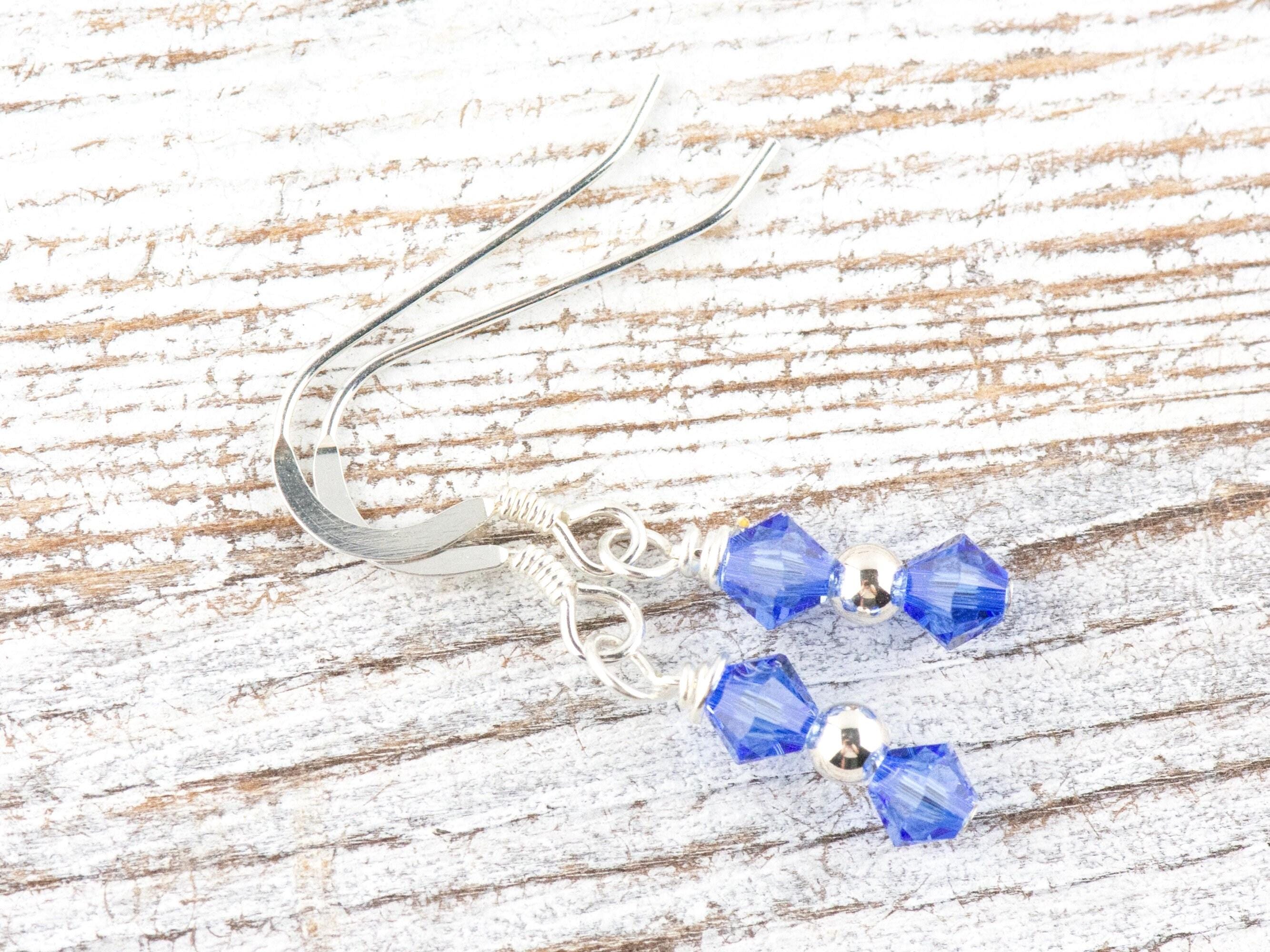 September Birthstone Earrings, Sapphire Birthstone Earrings, September Earrings Gift, Minimalist Swarovski Earrings