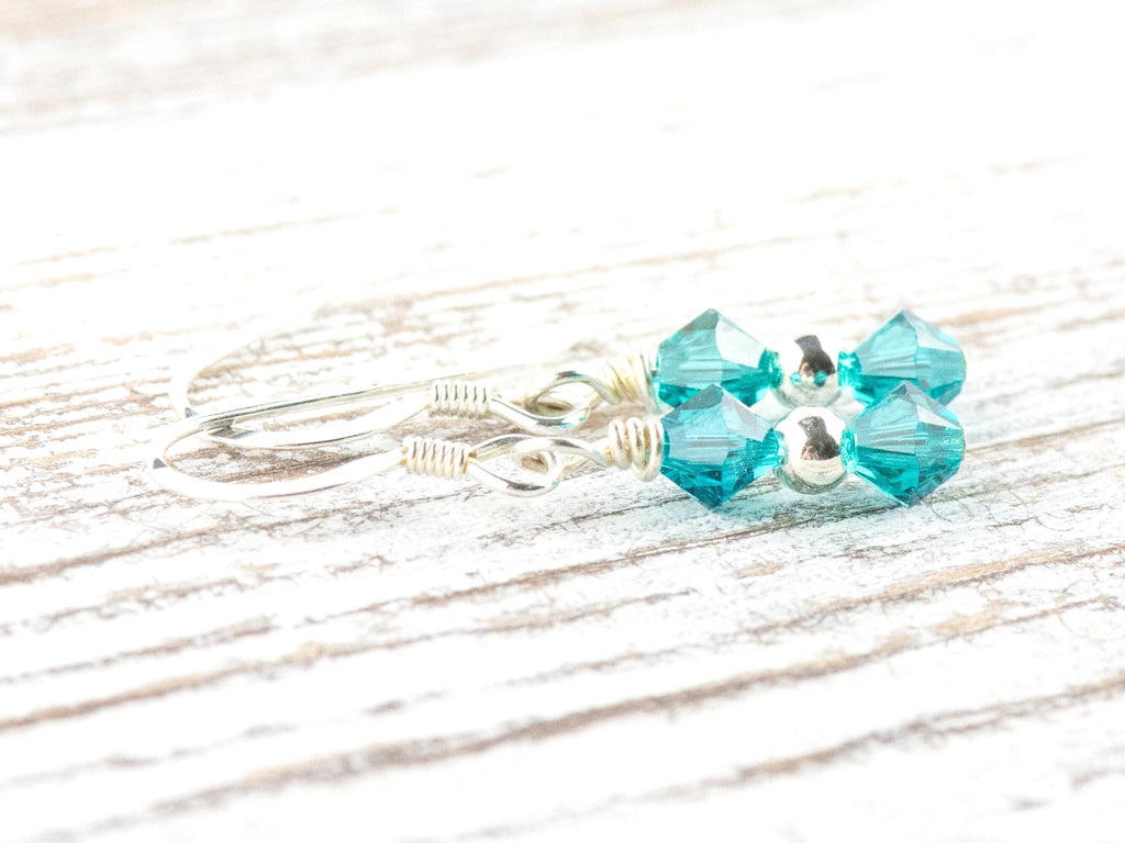 December Birthstone Earrings, Blue Zircon Earrings, Zircon Birthstone Earrings, Minimalist Crystal Earrings