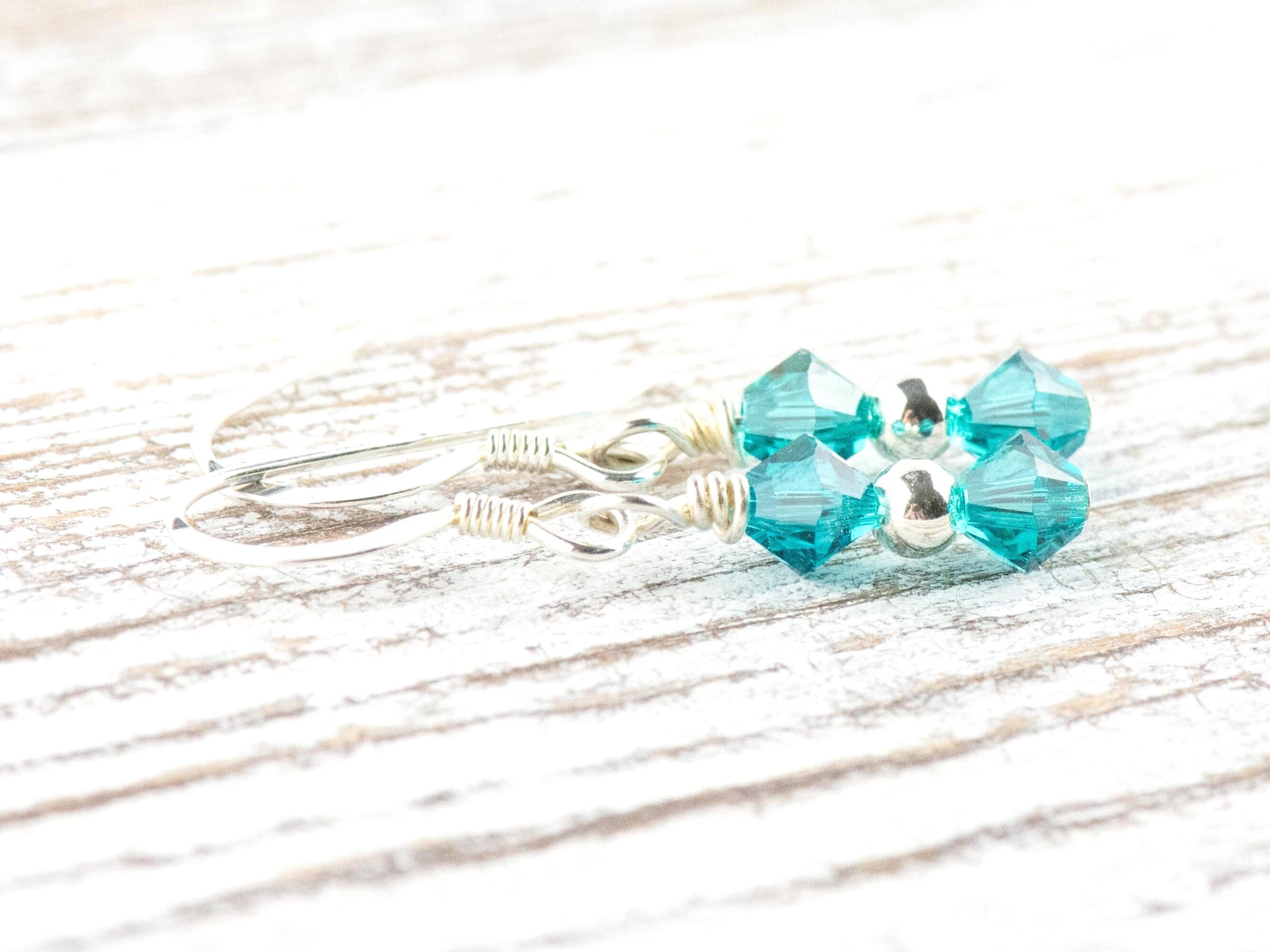 December Birthstone Earrings, Blue Zircon Earrings, Zircon Birthstone Earrings, Minimalist Crystal Earrings