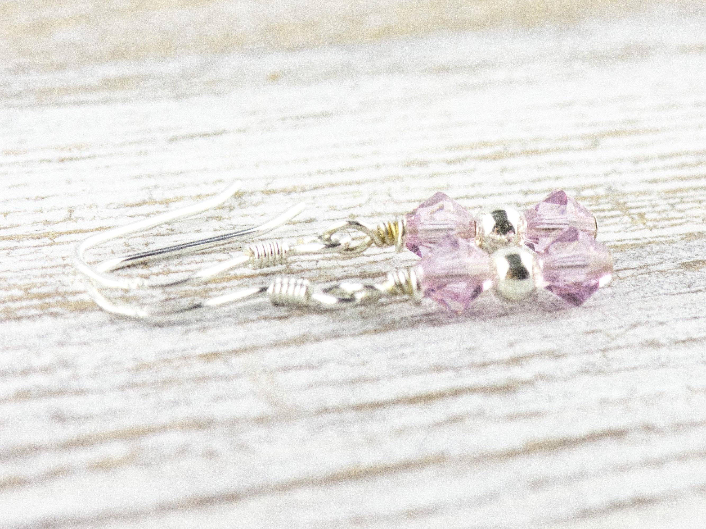 June Birthstone Earrings, Alexandrite Birthstone Earrings, Swarovski Pink Earrings, Minimalist Birthstone Earrings