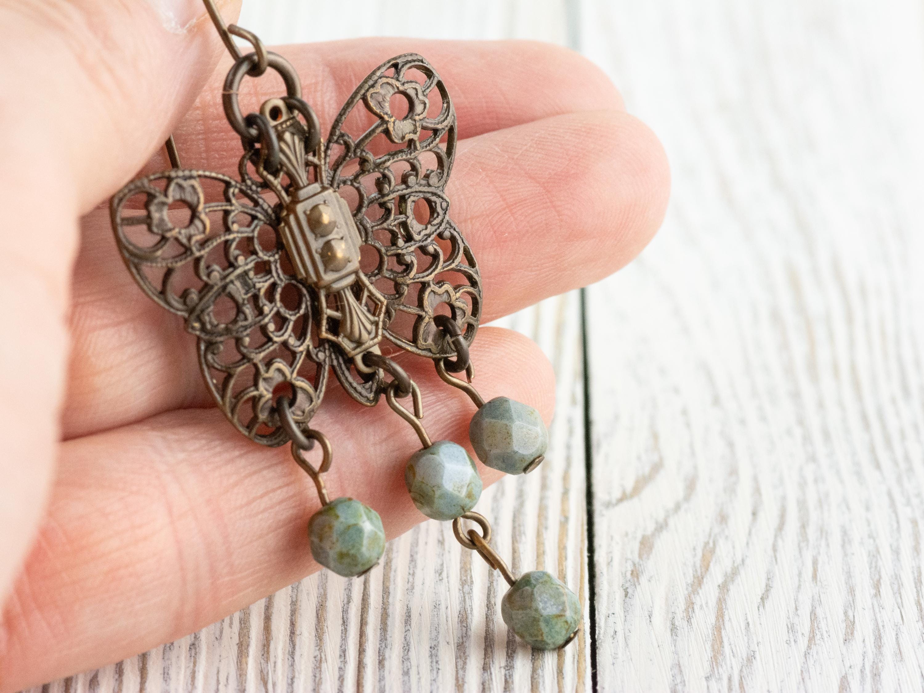 Filigree Butterfly Brass Earrings • Earthy Boho Jewelry • Nature-Inspired Handmade Earrings • Jewelry Gift • Nickel-free • Lead-free