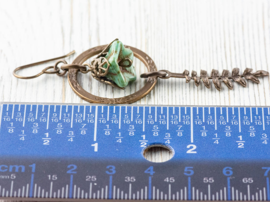 Floral Hoop Fern Drop Brass Earrings • Earthy Boho Jewelry • Nature-Inspired Handmade Earrings • Jewelry Gift • Nickel-free • Lead-free