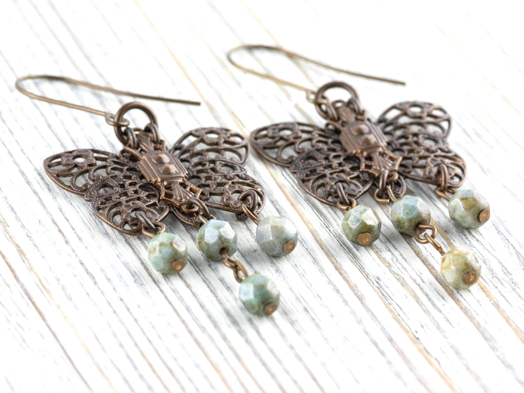 Filigree Butterfly Brass Earrings • Earthy Boho Jewelry • Nature-Inspired Handmade Earrings • Jewelry Gift • Nickel-free • Lead-free