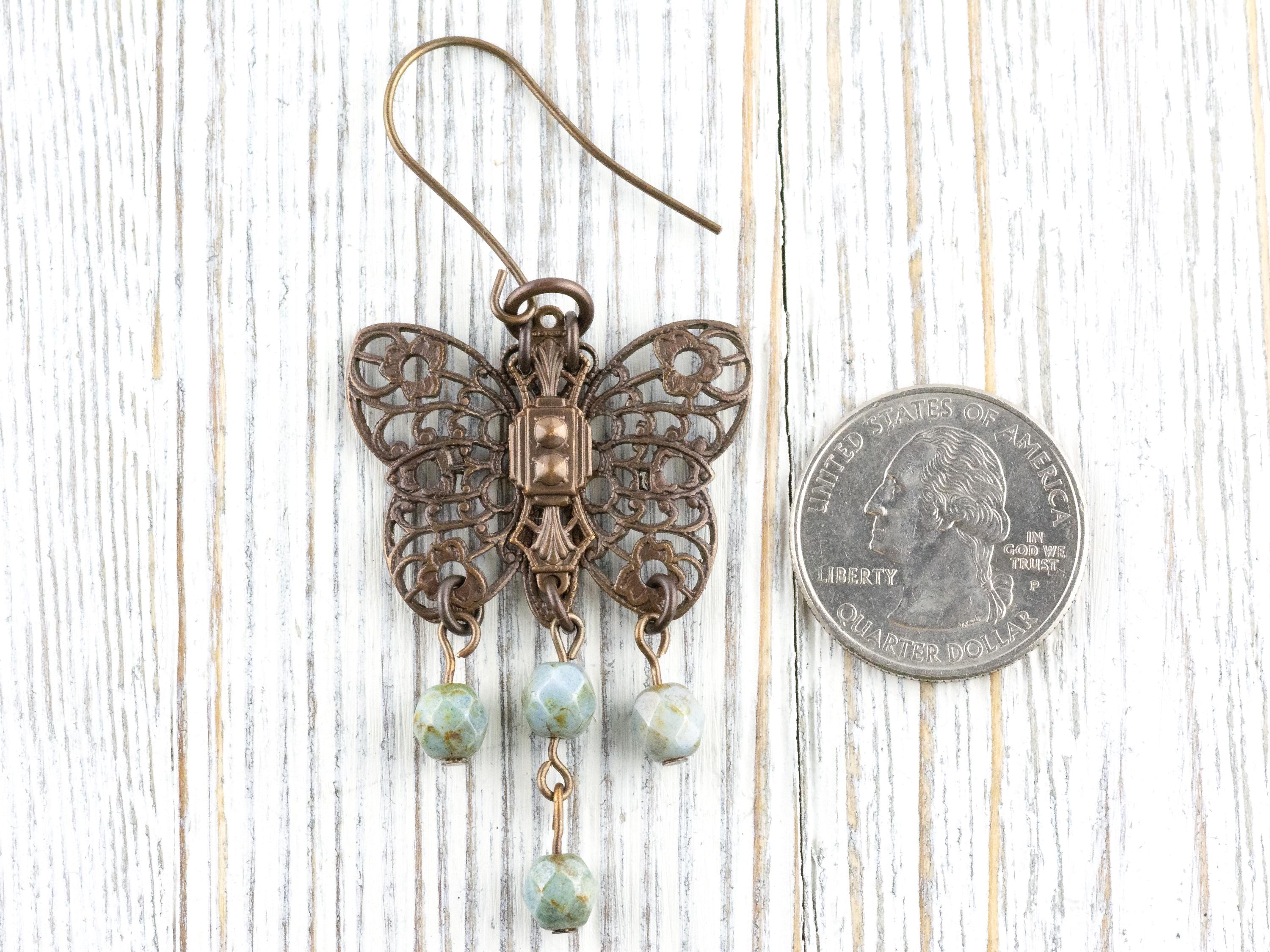 Filigree Butterfly Brass Earrings • Earthy Boho Jewelry • Nature-Inspired Handmade Earrings • Jewelry Gift • Nickel-free • Lead-free
