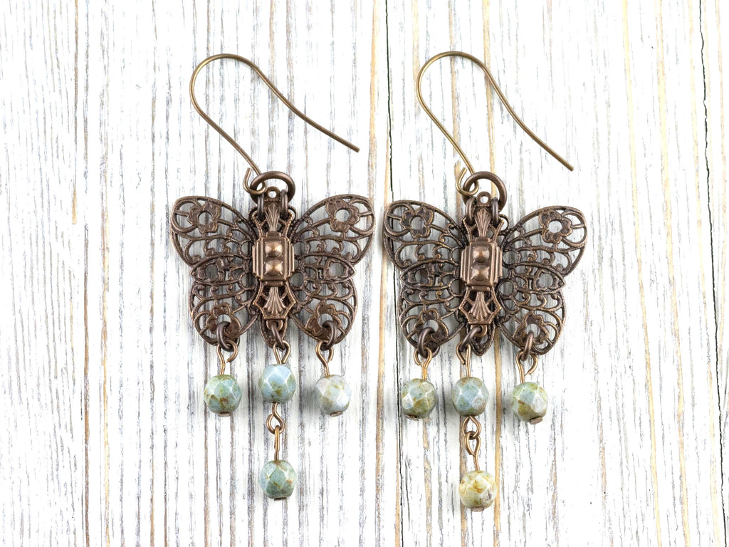 Filigree Butterfly Brass Earrings • Earthy Boho Jewelry • Nature-Inspired Handmade Earrings • Jewelry Gift • Nickel-free • Lead-free