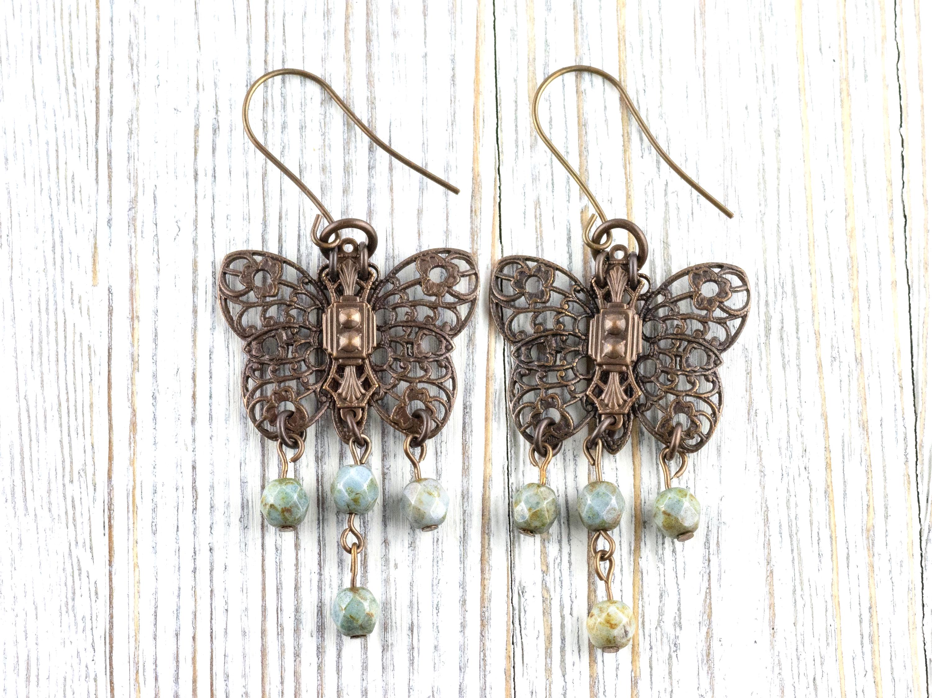 Filigree Butterfly Brass Earrings • Earthy Boho Jewelry • Nature-Inspired Handmade Earrings • Jewelry Gift • Nickel-free • Lead-free