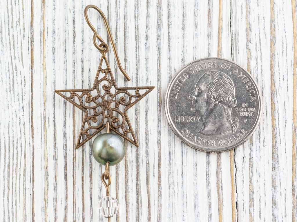 Wish Upon a Star Pearl & Brass Earrings • Earthy Boho Jewelry • Nature-Inspired Handmade Earrings • Jewelry Gift • Nickel-free • Lead-free