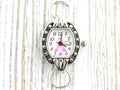 Pink Ribbon Silvertone Square Watch Face • White Dial • DIY Beading Watch • Jewelry Making • Analog • Loops and Battery Included
