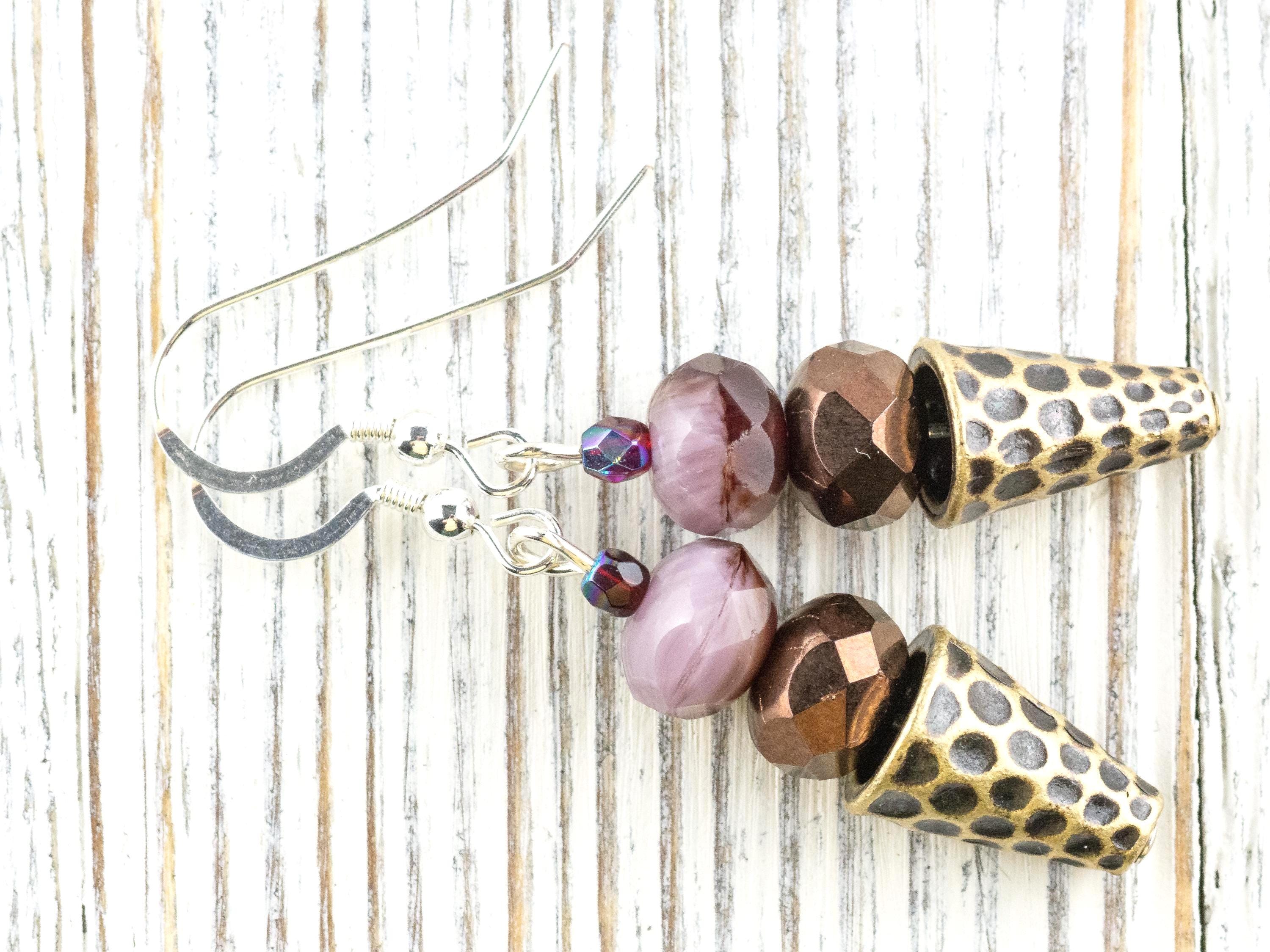 Ice Cream Cone Dangly Earrings • Bronze Summer Jewelry • Handmade Beaded Earrings • .925 Sterling Silver Hypoallergenic Earwires