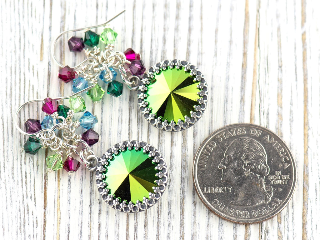 Merry and Bright Christmas Earrings, Handmade Sterling Silver Earrings, Swarovski Crystal, Colorful