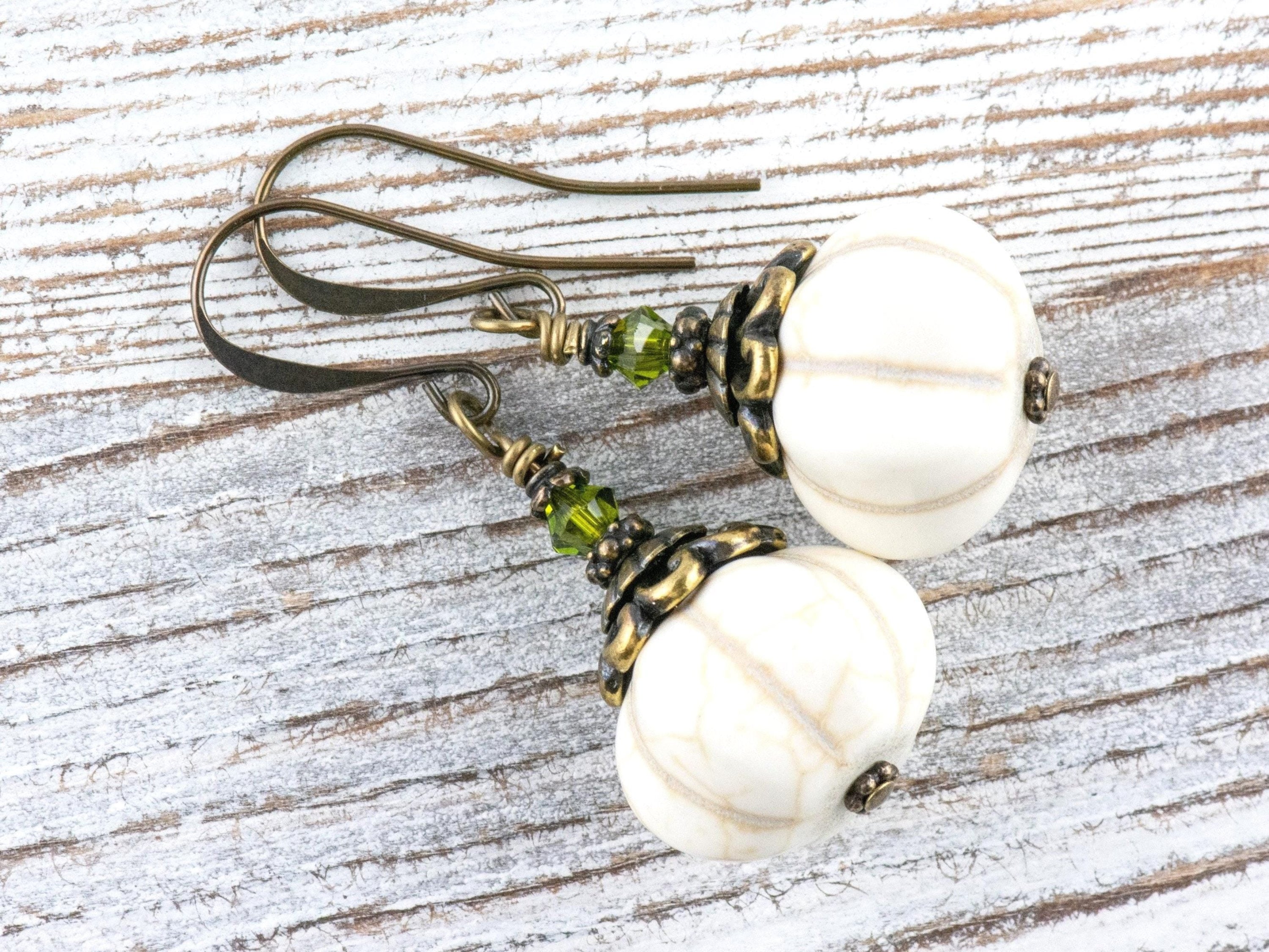 White Pumpkin Brass Earrings • Handmade Rustic Nature Jewelry • Autumn Vibes