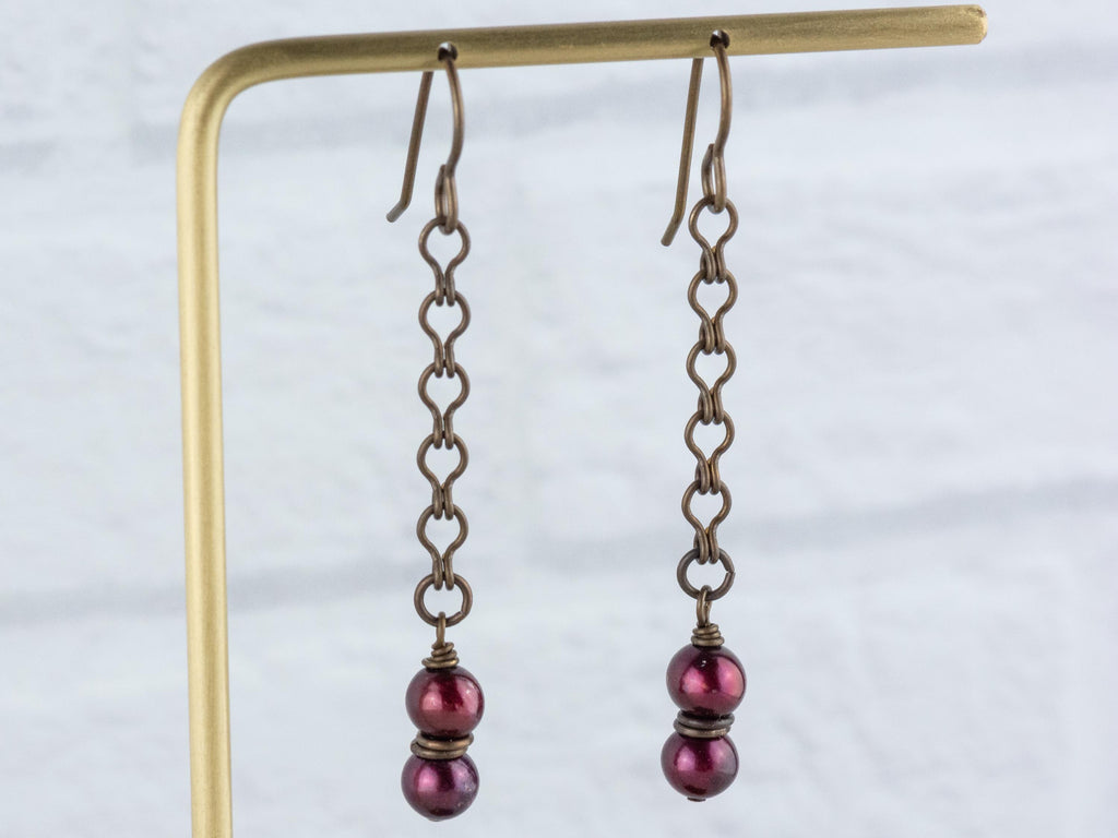 Cranberry Pearl & Brass Earrings • Earthy Boho Jewelry • Nature-Inspired Handmade Earrings • Jewelry Gift • Nickel-free • Lead-free