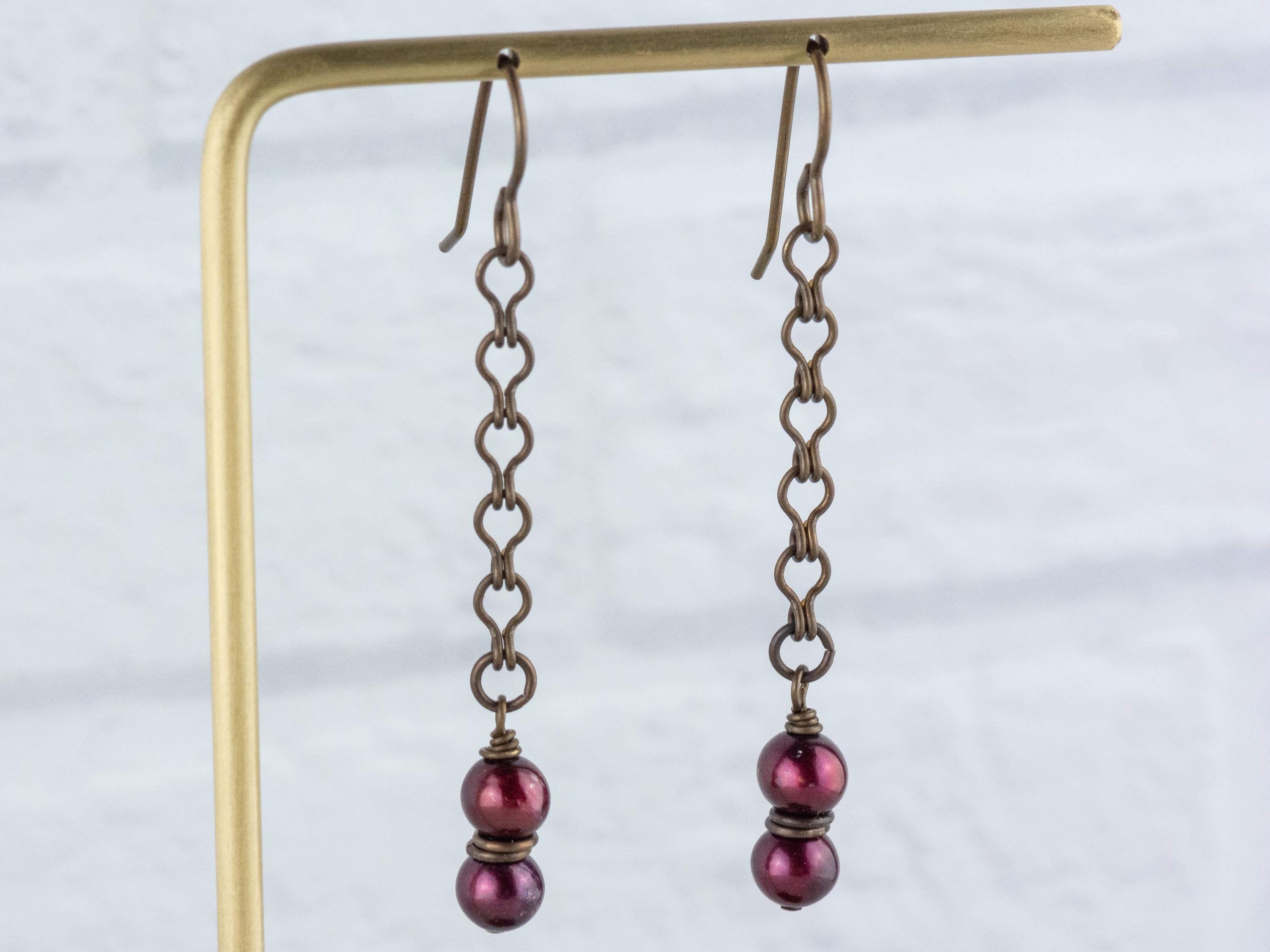 Cranberry Pearl & Brass Earrings • Earthy Boho Jewelry • Nature-Inspired Handmade Earrings • Jewelry Gift • Nickel-free • Lead-free